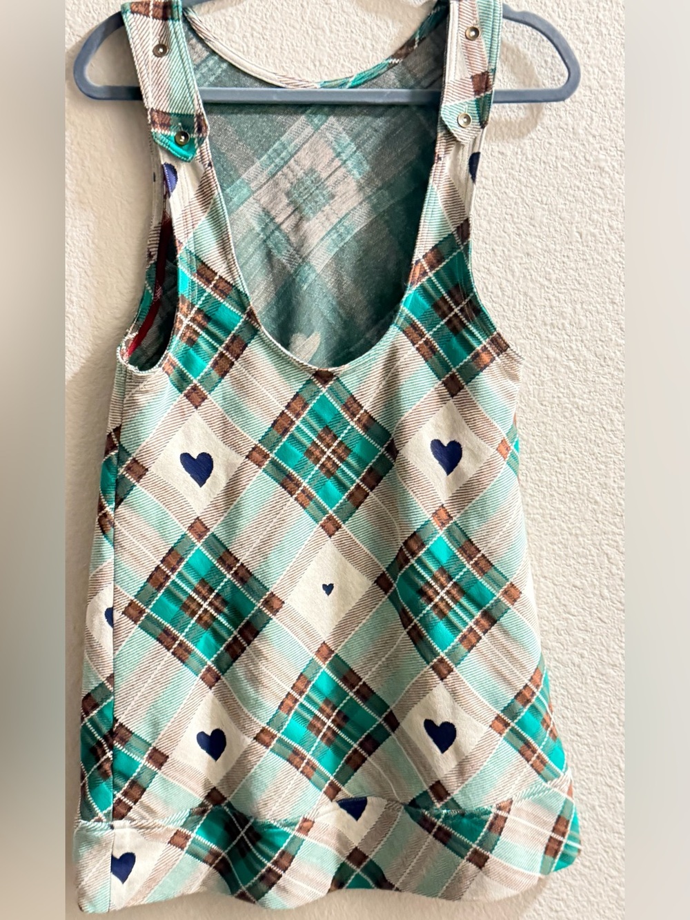 Free People Backless Plaid Tank Dress in Teal, Navy & Brown